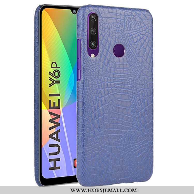 Hoes Huawei Y6p Vintage Leer Mobiele Telefoon Blauw Patroon Hoesje Krokodil Blauwe