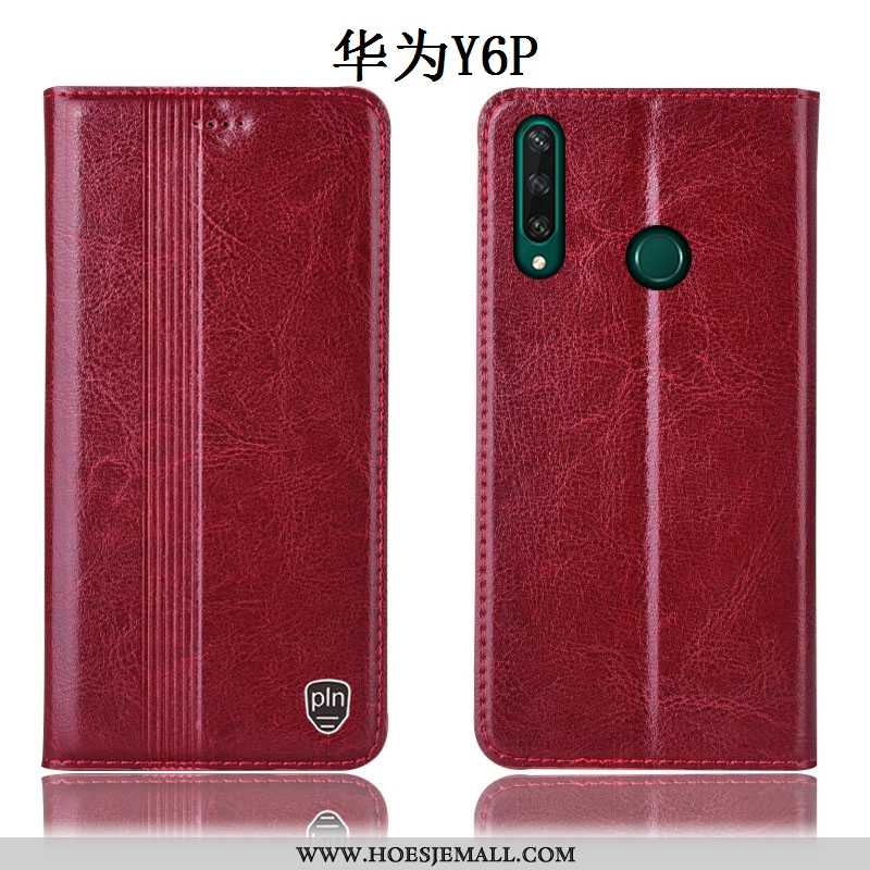 Hoes Huawei Y6p Bescherming Echt Leer Anti-fall Folio All Inclusive Mobiele Telefoon Rood