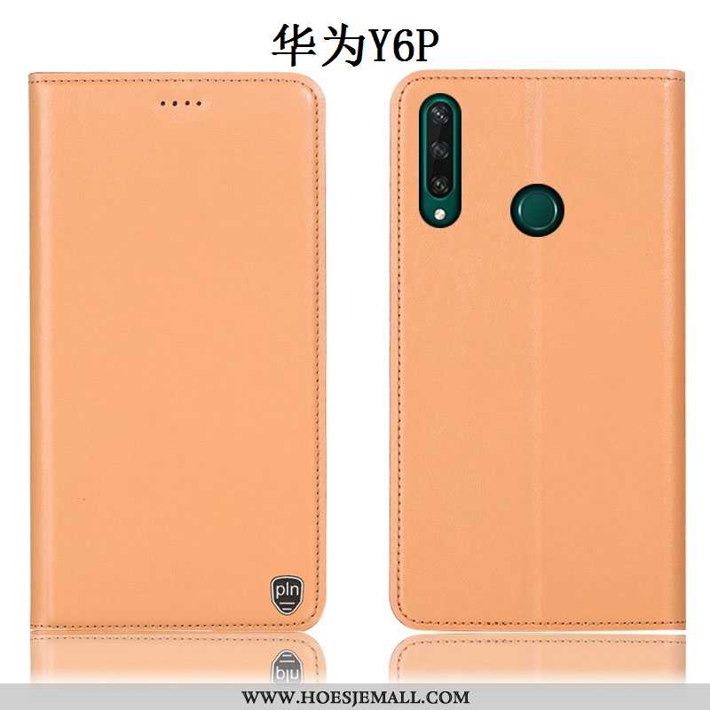 Hoes Huawei Y6p Bescherming Echt Leer All Inclusive Geel Folio Anti-fall Hoesje