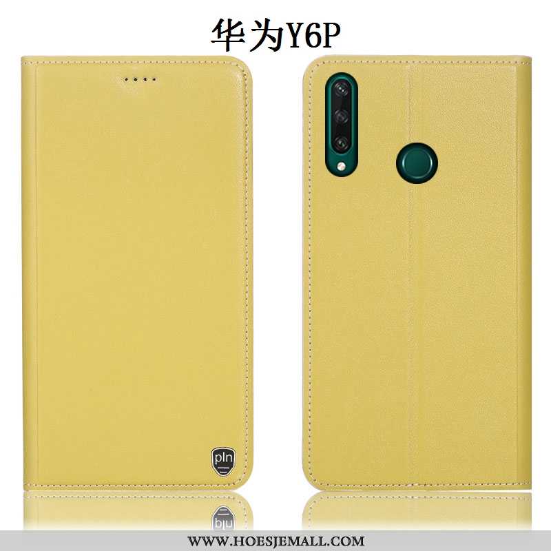 Hoes Huawei Y6p Bescherming Echt Leer All Inclusive Geel Folio Anti-fall Hoesje