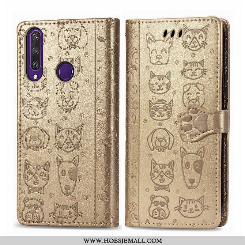 Hoesje Huawei Y6p Bescherming Leren Kat Hond Hoes Mobiele Telefoon Purper