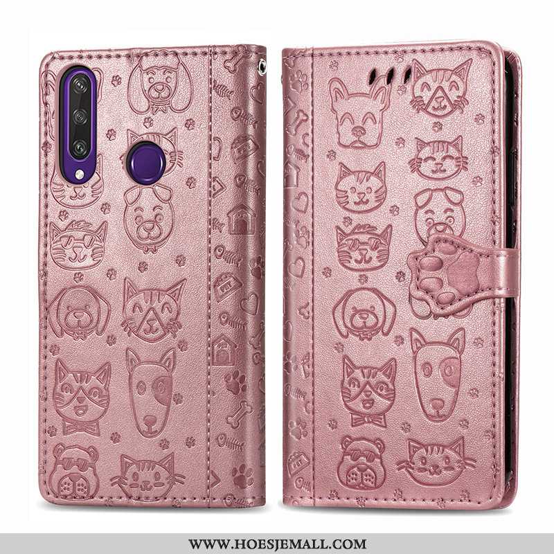 Hoesje Huawei Y6p Bescherming Leren Kat Hond Hoes Mobiele Telefoon Purper