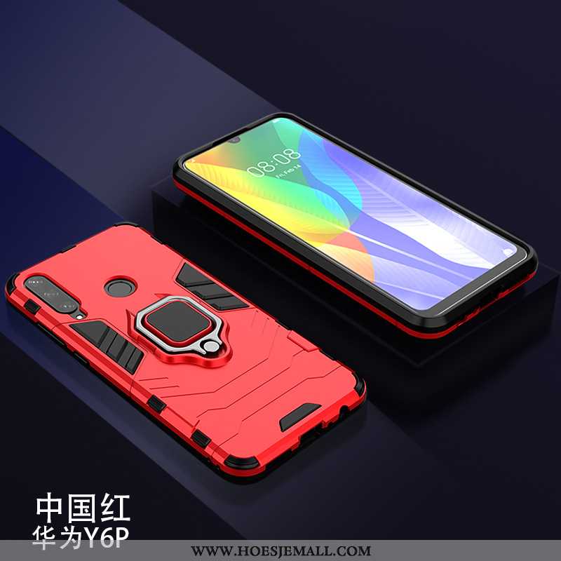 Hoesje Huawei Y6p Zacht Ring Pantser Bedrijf Mobiele Telefoon Anti-fall Auto Rood