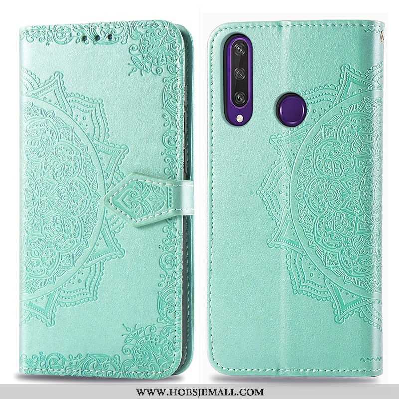 Hoesje Huawei Y6p Leren Reliëf Anti-fall Clamshell Groen Mobiele Telefoon