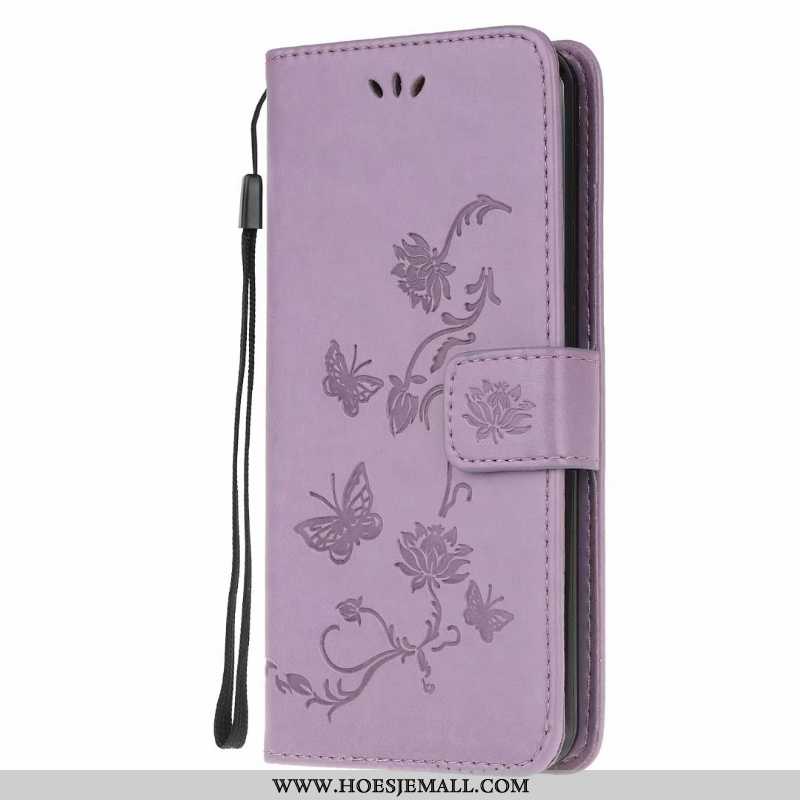 Hoes Huawei Y6p Zacht Leren Hoesje Clamshell Bloemen Purper Anti-fall