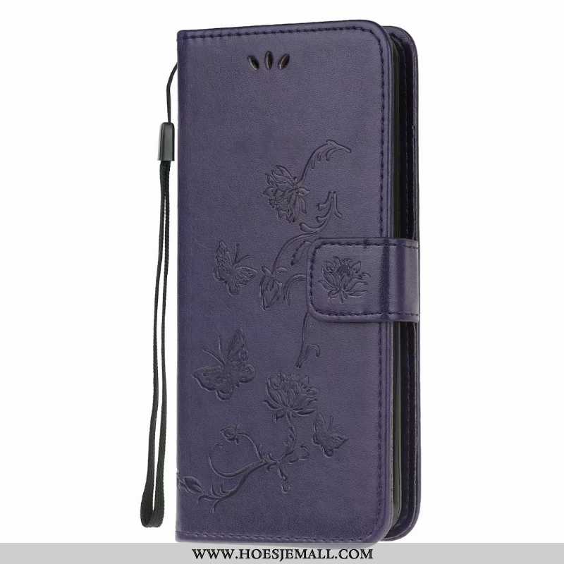 Hoes Huawei Y6p Zacht Leren Hoesje Clamshell Bloemen Purper Anti-fall