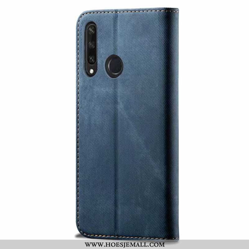 Hoesje Huawei Y6p Bescherming Leren Siliconen Anti-fall All Inclusive Clamshell Blauwe