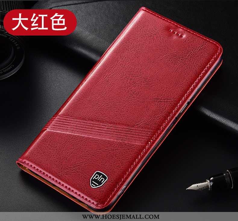 Hoesje Huawei Y6p Echt Leer Bescherming Folio Wijnrood Mobiele Telefoon Hoes Anti-fall Bordeaux