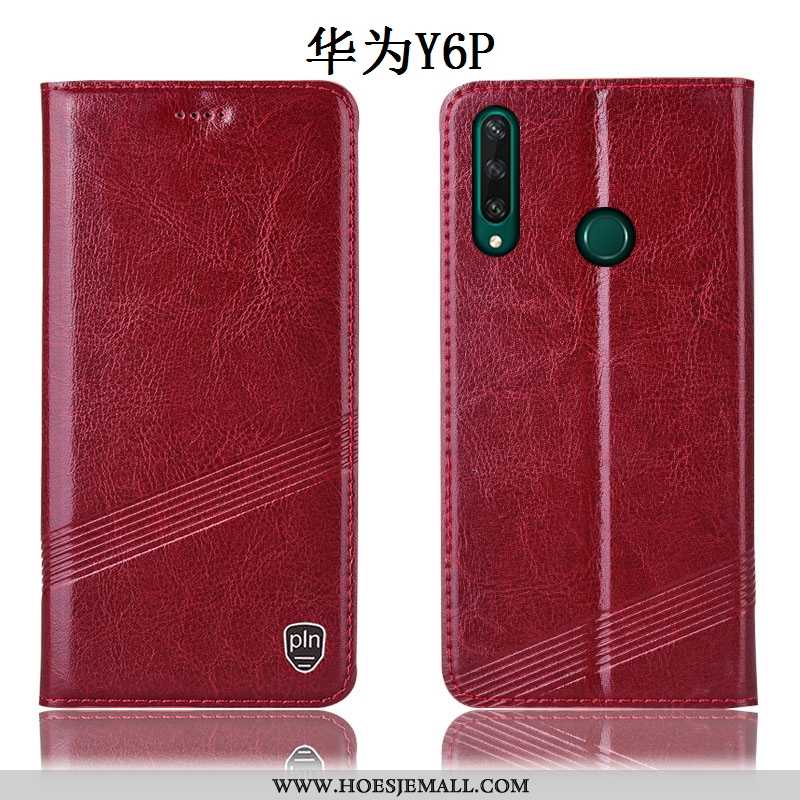 Hoesje Huawei Y6p Echt Leer Bescherming Folio Wijnrood Mobiele Telefoon Hoes Anti-fall Bordeaux