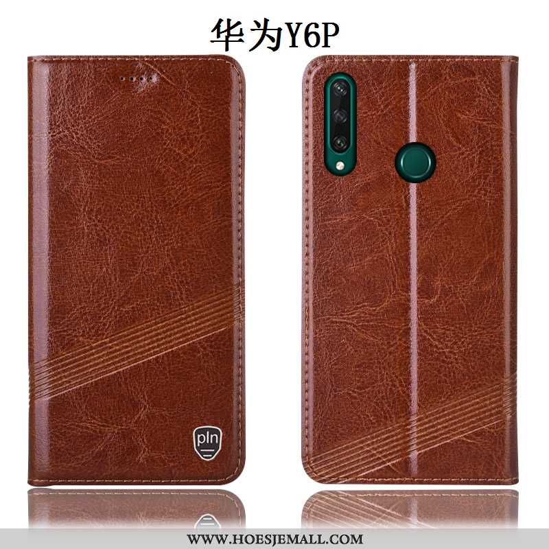 Hoesje Huawei Y6p Echt Leer Bescherming Folio Wijnrood Mobiele Telefoon Hoes Anti-fall Bordeaux