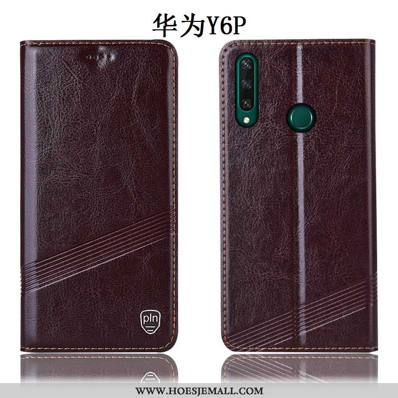 Hoesje Huawei Y6p Echt Leer Bescherming Folio Wijnrood Mobiele Telefoon Hoes Anti-fall Bordeaux