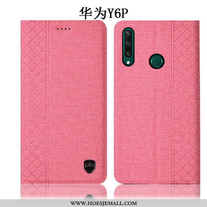 Hoesje Huawei Y6p Bescherming Katoen En Linnen Leren All Inclusive Anti-fall Mobiele Telefoon Roze