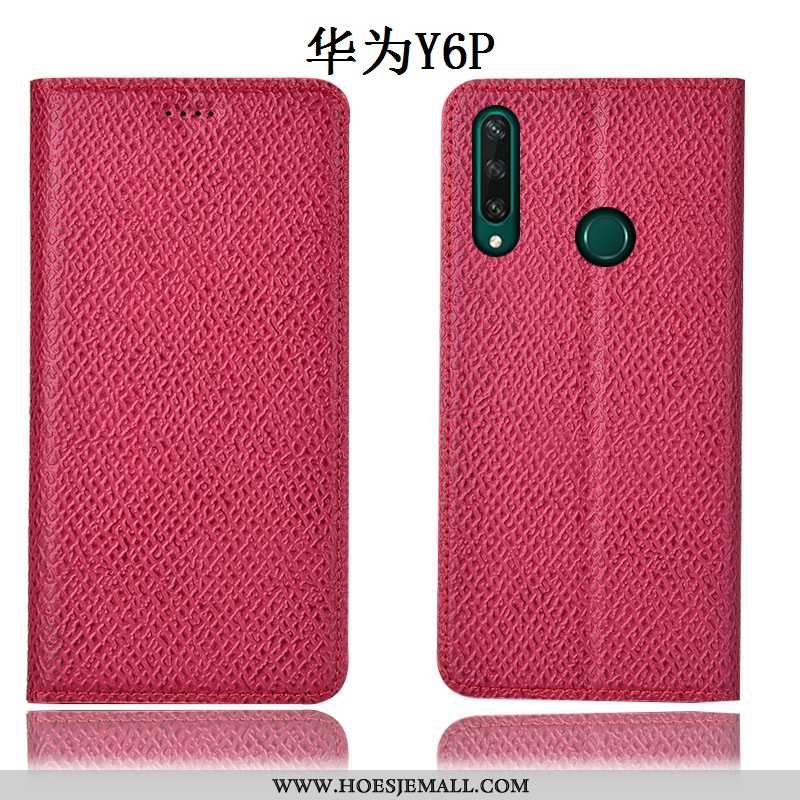 Hoes Huawei Y6p Echt Leer Patroon Rood Anti-fall Bescherming Folio