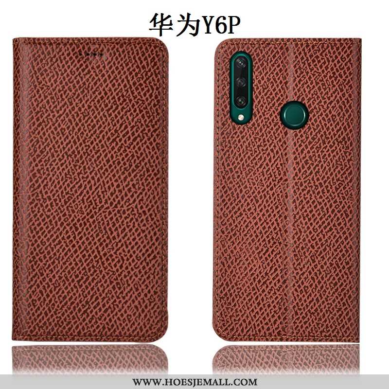 Hoes Huawei Y6p Echt Leer Patroon Rood Anti-fall Bescherming Folio