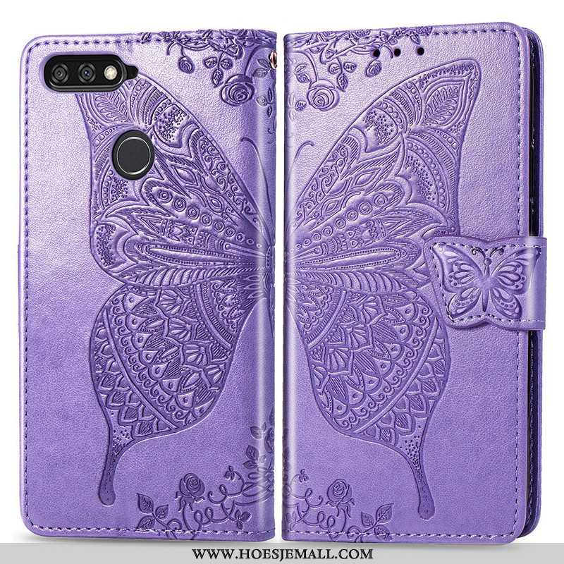 Hoesje Huawei Y7 2020 Reliëf Bescherming Bloemen Jeugd Purper Hanger Leren