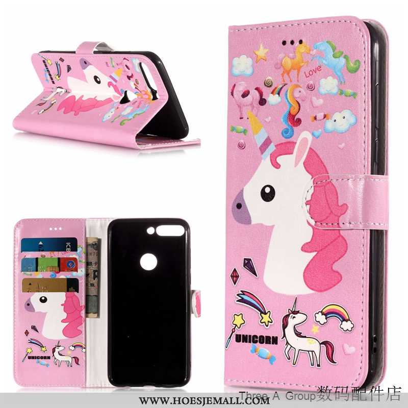 Hoes Huawei Y7 2020 Bescherming Leren Hoesje 2020 Spotprent Roze Mobiele Telefoon