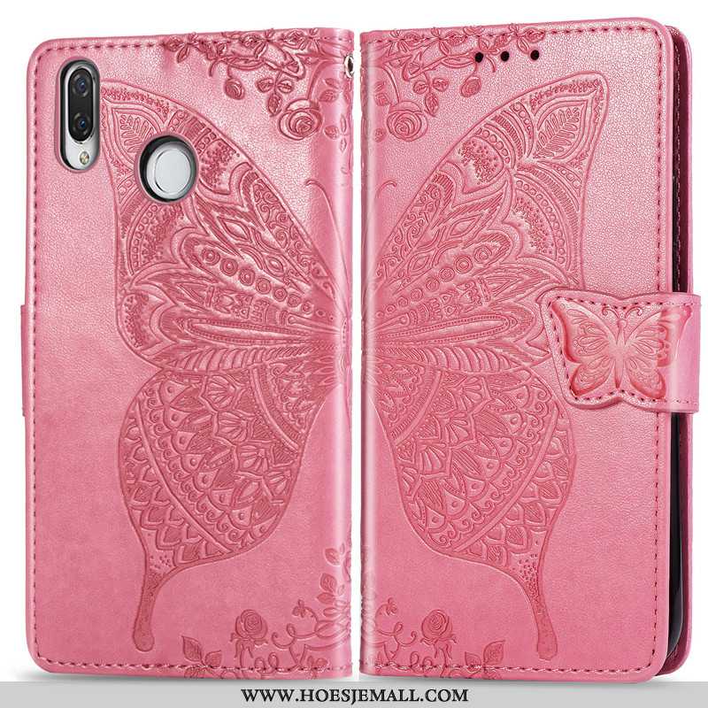 Hoes Huawei Y7 2020 Leer Bescherming Rood Bloemen Leren Hoesje Effen Kleur