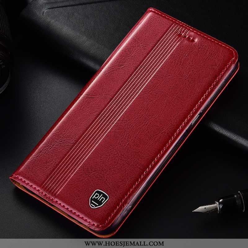 Hoesje Huawei Y7 2020 Echt Leer Patroon Anti-fall Bescherming Leren Clamshell All Inclusive Rood