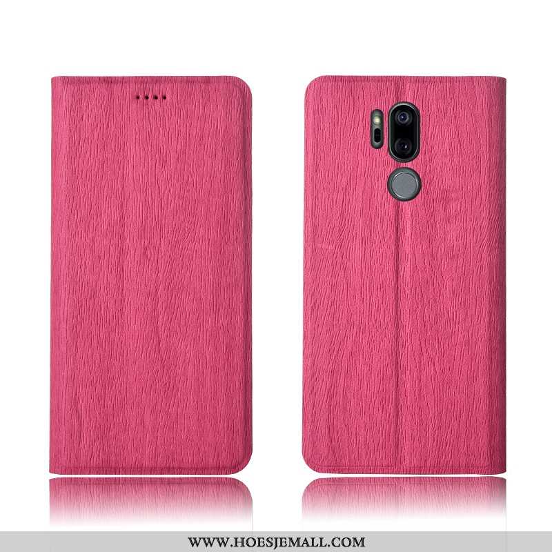 Hoesje Lg G7 Thinq Siliconen Bescherming Clamshell Bruin Boom Patroon Leren Bruine