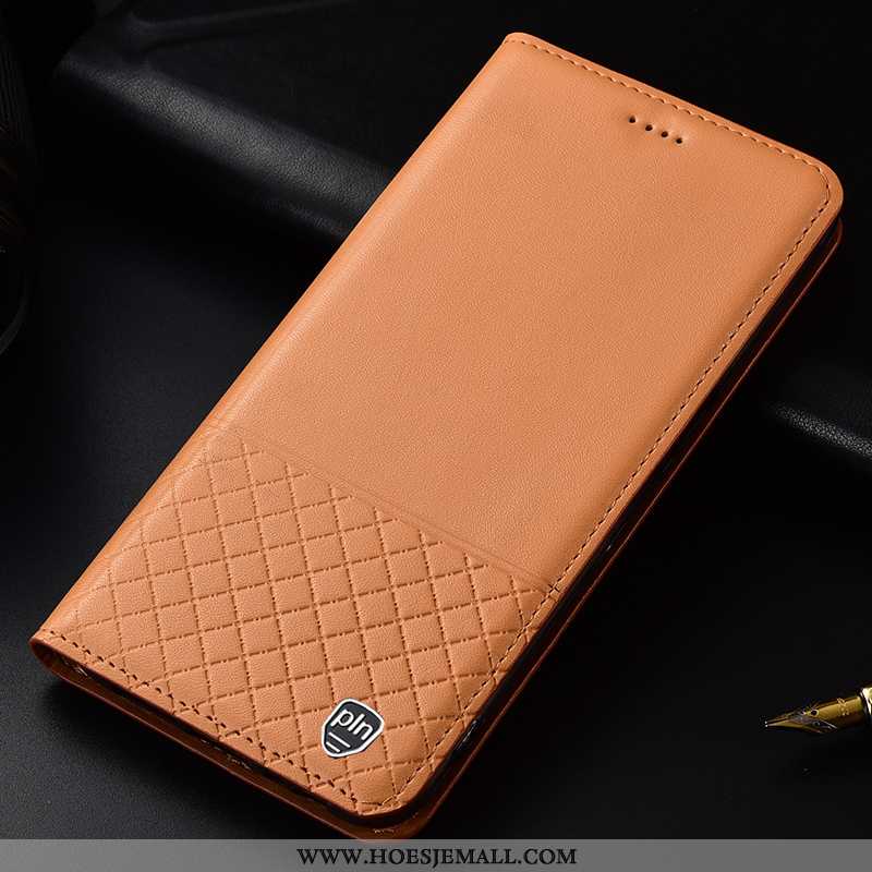 Hoesje Lg K11 Echt Leer Bescherming Anti-fall All Inclusive Folio Geruite Geel