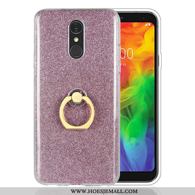 Hoes Lg Q7 Zacht Siliconen All Inclusive Anti-fall Mobiele Telefoon Ring Roze Gouden