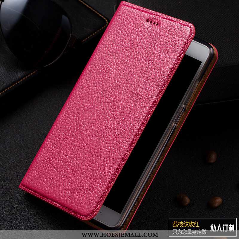 Hoesje Lg Q7 Bescherming Echt Leer Patroon Folio Rood Soort Aziatische Vrucht Roos