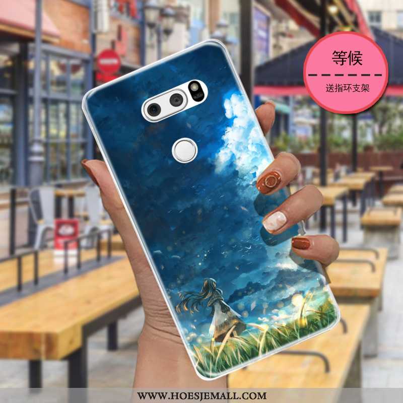 Hoesje Lg V30 Siliconen Bescherming Dun Trend Donkerblauw Eenvoudige Net Red Donkerblauwe