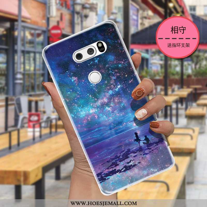 Hoesje Lg V30 Siliconen Bescherming Dun Trend Donkerblauw Eenvoudige Net Red Donkerblauwe