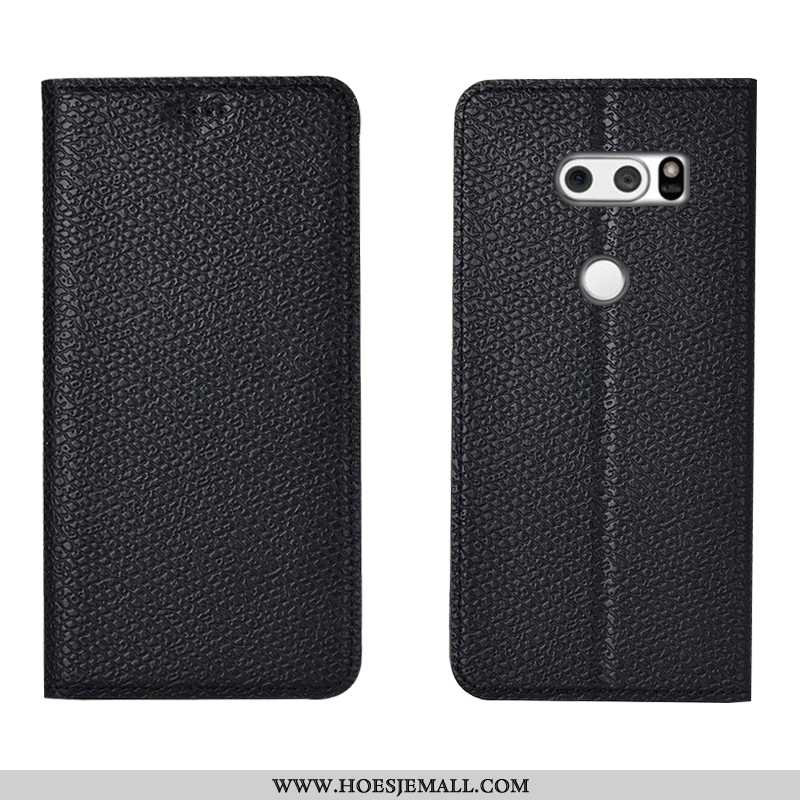 Hoesje Lg V30 Leren Patroon Mobiele Telefoon Hoes Bescherming Folio All Inclusive Donkerblauwe