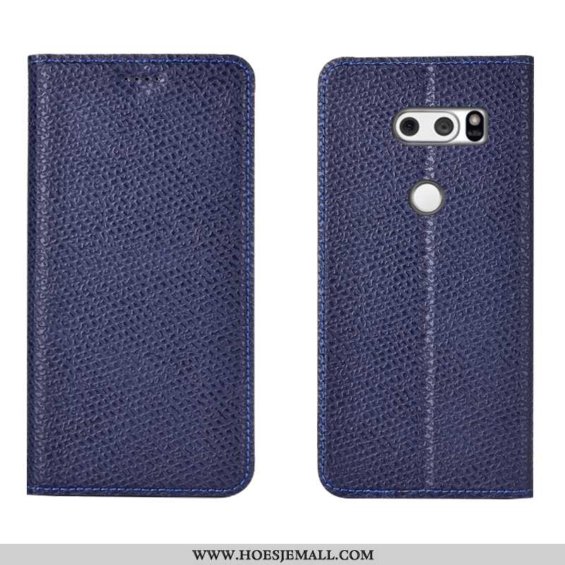 Hoesje Lg V30 Leren Patroon Mobiele Telefoon Hoes Bescherming Folio All Inclusive Donkerblauwe