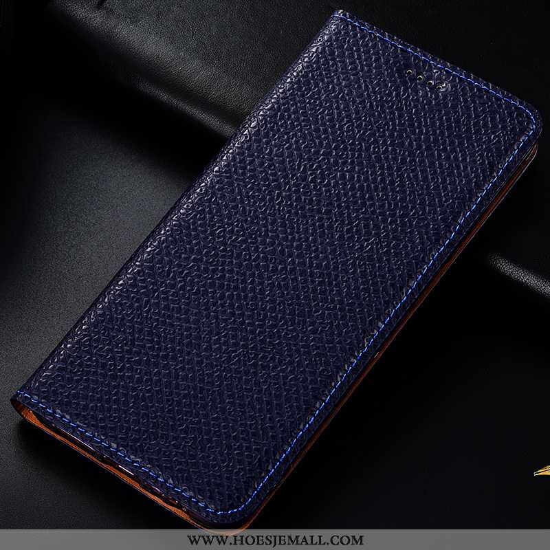 Hoes Lg V30 Patroon Bescherming Mesh Folio Donkerblauw Echt Leer Anti-fall Donkerblauwe