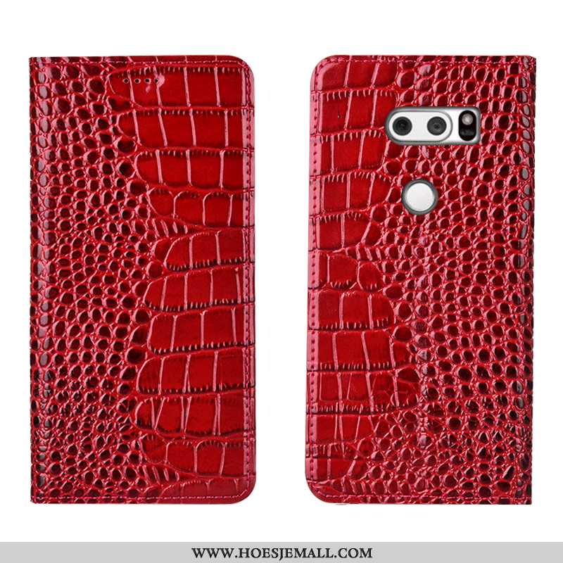 Hoesje Lg V30 Echt Leer Bescherming Rood All Inclusive Mobiele Telefoon Folio