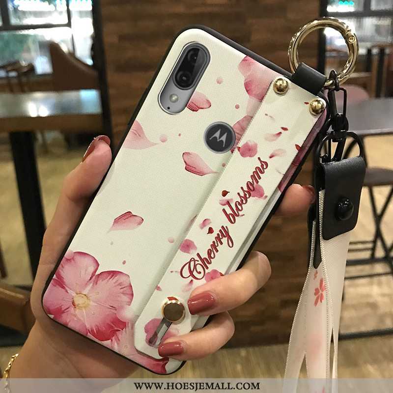 Hoes Moto E6 Plus Hanger Scheppend Donkerblauw Bloemen Mobiele Telefoon Hoesje Zacht Donkerblauwe