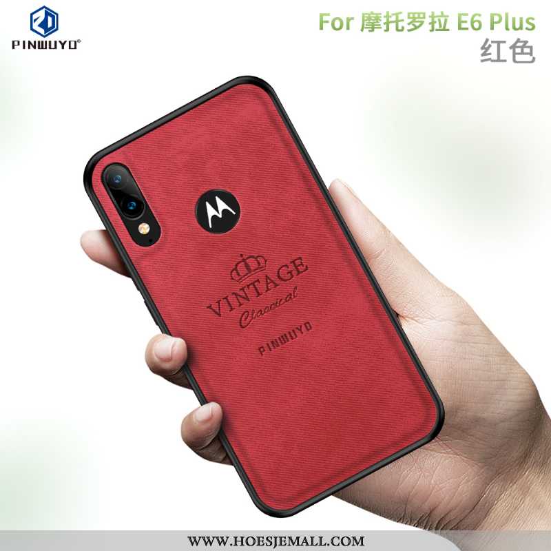 Hoesje Moto E6 Plus Patroon Bescherming Hoes All Inclusive Mobiele Telefoon Rood