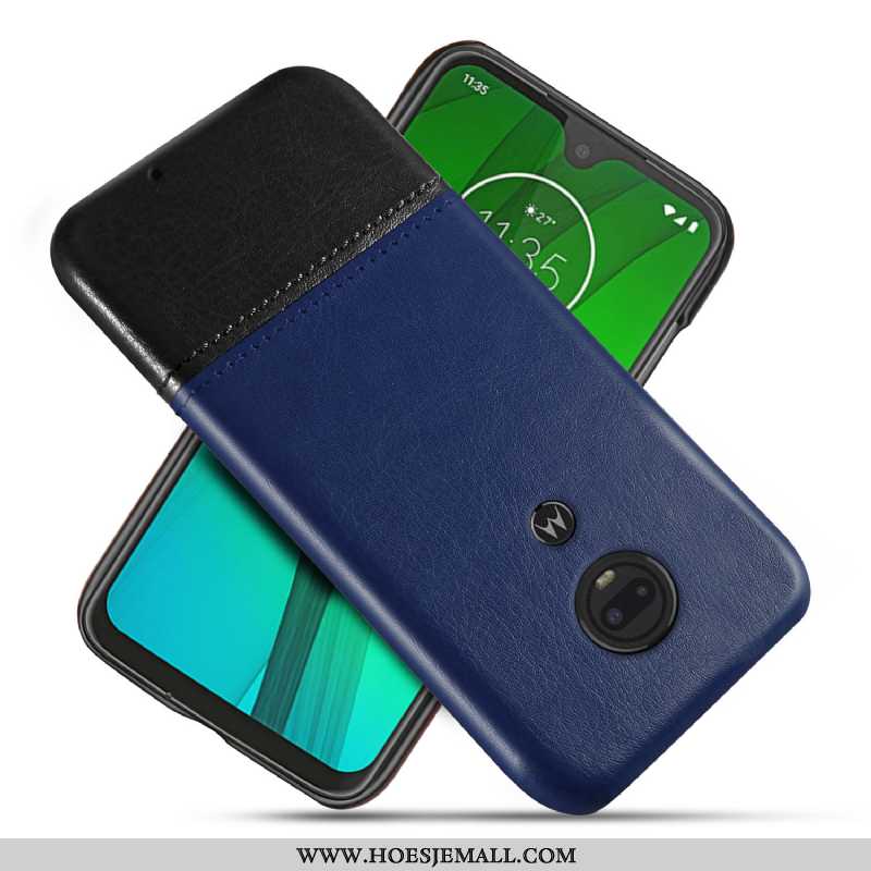 Hoes Moto G7 Persoonlijk Leer Bescherming Mobiele Telefoon Bedrijf Blauw Blauwe