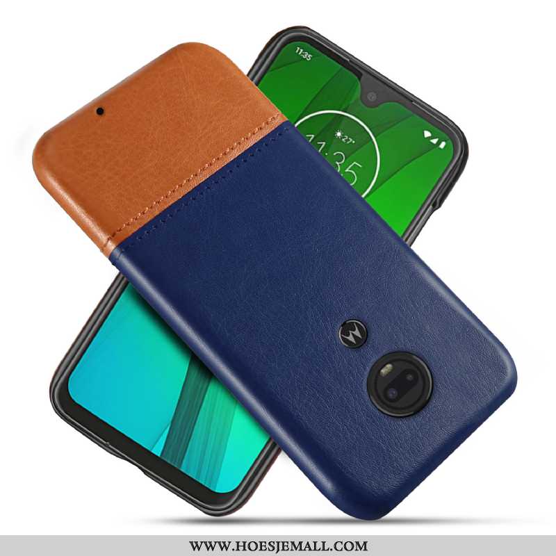 Hoes Moto G7 Persoonlijk Leer Bescherming Mobiele Telefoon Bedrijf Blauw Blauwe