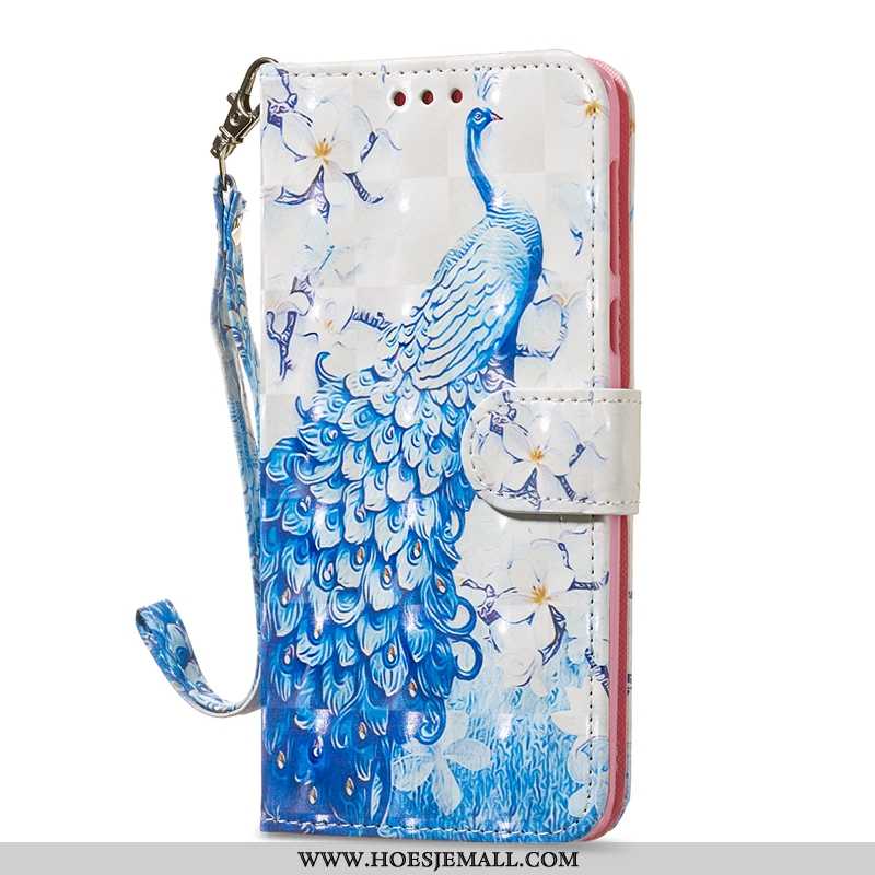 Hoes Moto G7 Bescherming Leren Hoesje Blauw Clamshell Anti-fall Hanger Persoonlijk Blauwe