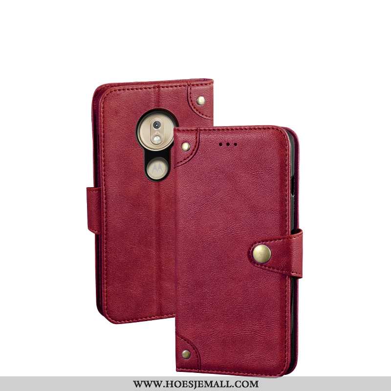 Hoesje Moto G7 Play Leren Vintage Wind Europa Bescherming Clamshell Rood