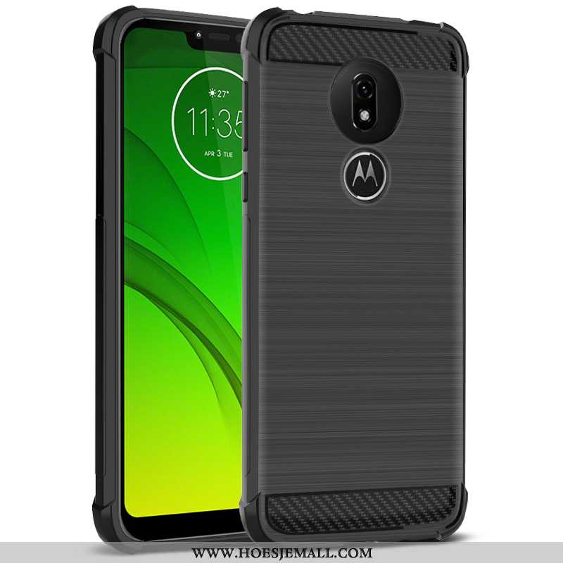 Hoesje Moto G7 Play Zacht Bescherming Antislip All Inclusive Rood Fiber Hoes Zwarte