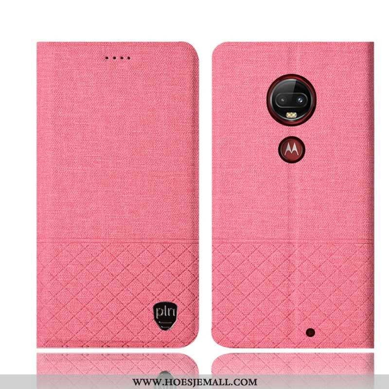 Hoesje Moto G7 Plus Bescherming Katoen En Linnen Folio Mobiele Telefoon Roze Anti-fall Hoes