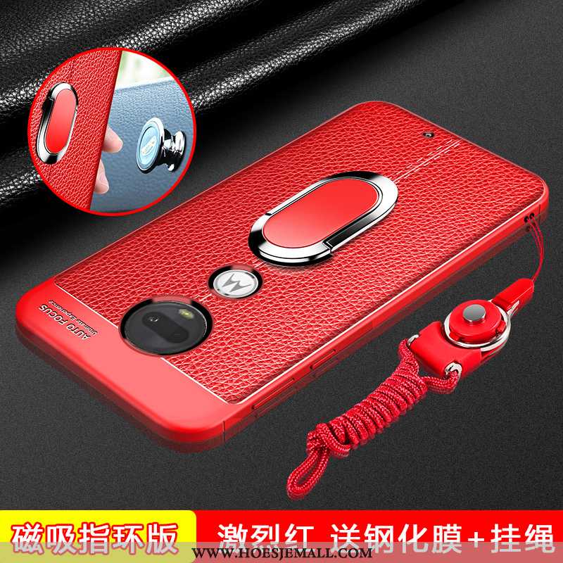 Hoesje Moto G7 Plus Bescherming Schrobben Pu Hanger Patroon All Inclusive Hoes Rood