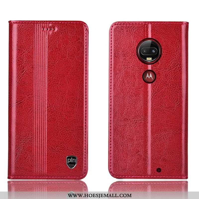 Hoesje Moto G7 Plus Leren Bescherming All Inclusive Mobiele Telefoon Folio Hoes Rood