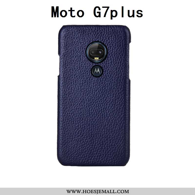 Hoes Moto G7 Plus Scheppend Echt Leer Donkerblauw Soort Aziatische Vrucht Lederen Leer Mode Donkerbl