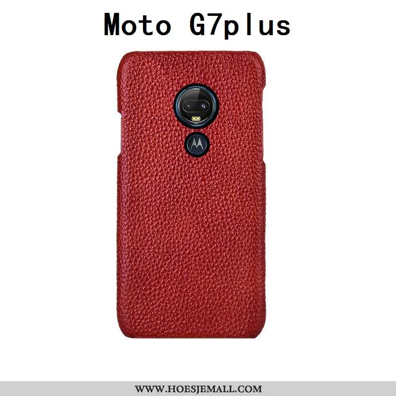 Hoes Moto G7 Plus Scheppend Echt Leer Donkerblauw Soort Aziatische Vrucht Lederen Leer Mode Donkerbl