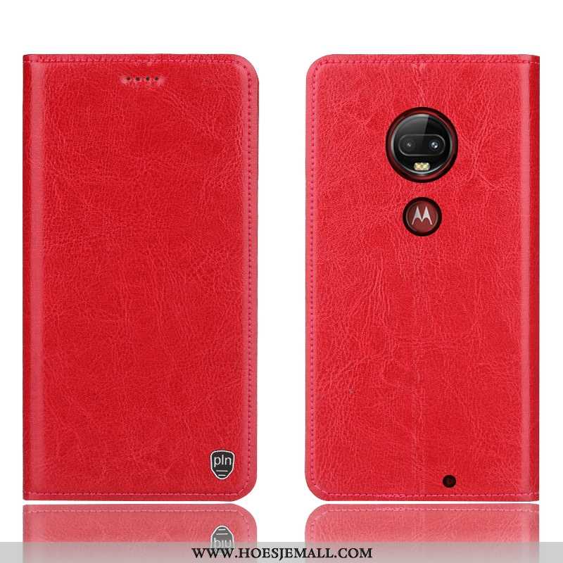 Hoesje Moto G7 Plus Leren Bescherming Mobiele Telefoon All Inclusive Rood Anti-fall Hoes