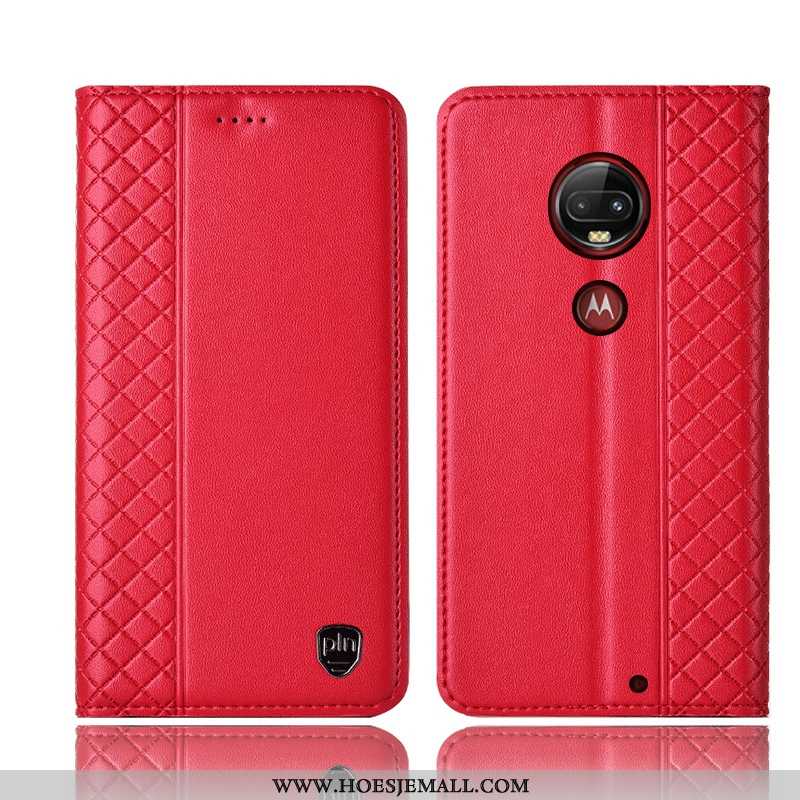 Hoes Moto G7 Plus Bescherming Leren Hoesje All Inclusive Mobiele Telefoon Anti-fall Rood