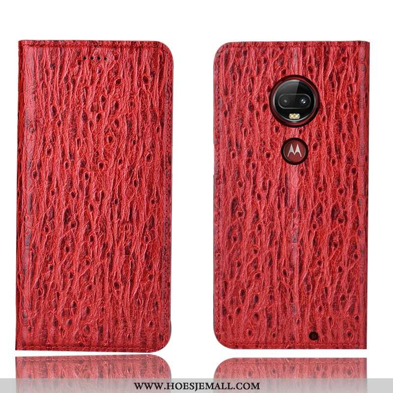 Hoesje Moto G7 Plus Leren Bescherming Folio All Inclusive Hoes Vogel Rood