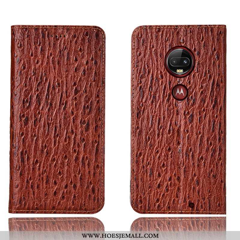 Hoesje Moto G7 Plus Leren Bescherming Folio All Inclusive Hoes Vogel Rood