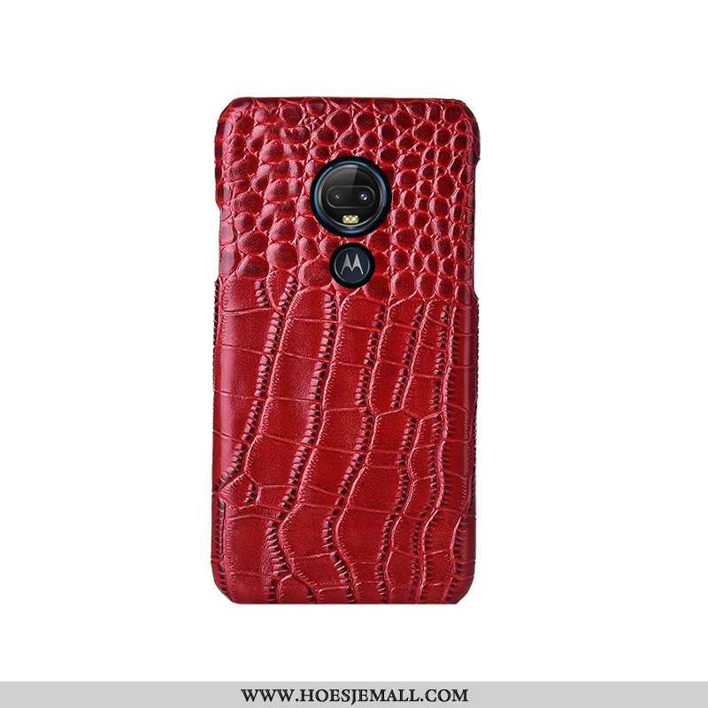 Hoesje Moto G7 Plus Scheppend Echt Leer Achterklep Patroon Luxe Zwart Zwarte