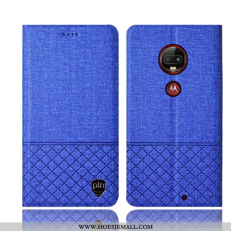 Hoes Moto G7 Plus Leren Hoesje Bescherming Mobiele Telefoon Blauw All Inclusive Blauwe